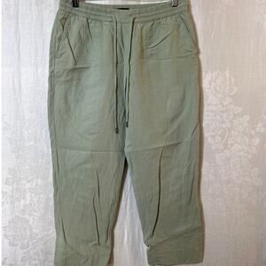 Banana Republic Pull On Pants Small Sage Green Cropped Linen Blend